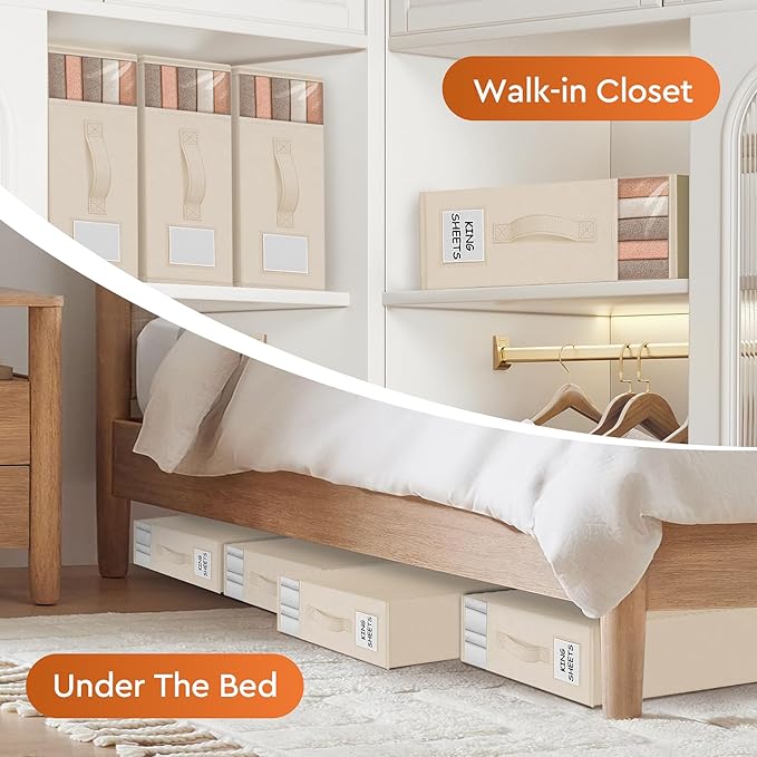 6 Pack Bed Sheet Closet Organizers and Storage, Beige