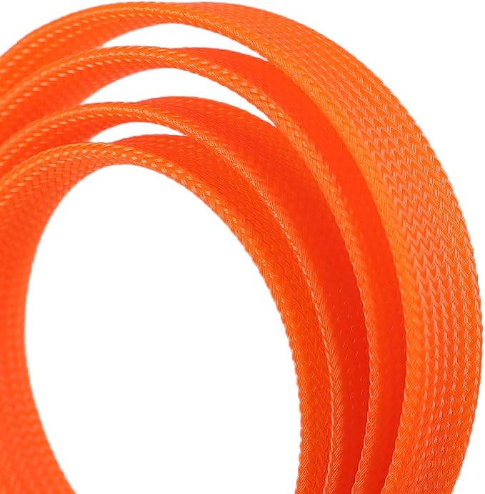 25ft PET Expandable Braided Cable Sleeve 1/2inch(12mm) Pet Braided Cable Sleeve for Audio Video Device Wire Automotive Wire (Orange)