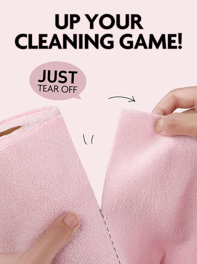Fantasticlean Tear-Away Dish Cloth - 40 Sheets - 10'' by 10'', Reusable Washable Kitchen Towel Rolls, Super Absorbent and Thick Microfiber Cleaning Cloths (2 Rolls of Pink and Grayish)