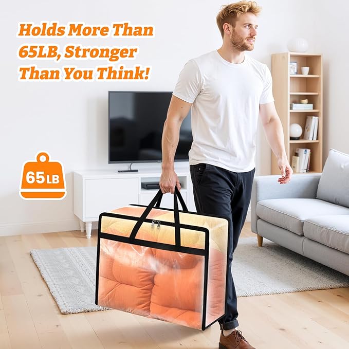 6 Pack Clear Clothes Storage Bags, Moving Bags, 40L