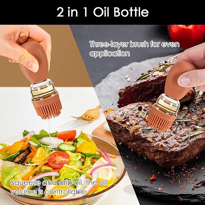 TINMIX Oil Dispenser with Brush - Glass Olive Oil Dispenser for Kitchen, 2 IN 1 Oil Dispenser Bottle with Silicone Basting Brush for Cooking Vinegar Sauce BBQ Grill Frying, T-OB21, Grey