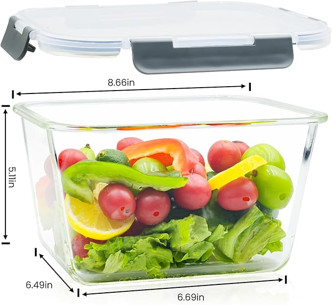 2 Pack Large Glass Storage Containers with Lids 85oz/10.5cup Big Airtight Glass Food Storage Containers for Rotisserie Chicken Watermelon Meal Prep