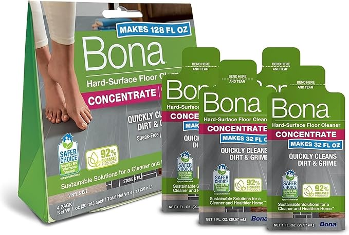 Bona Multi-Surface Floor Cleaner Concentrate - 1 fl oz - 4-Pack - Residue-Free Floor Cleaning Solution for Bona Spray Mop and Spray Bottle Refill - For Stone, Tile, Laminate, and Vinyl Floors