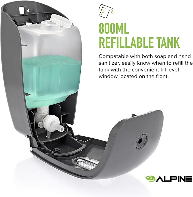 Manual Soap Dispenser Wall Mount - Commercial Soap Dispenser Wall Mounted for Liquid Soap & Hand Sanitizer in Bathroom, Kitchen, Businesses Refillable Large 800 ml Capacity - Grey by Alpine Industries