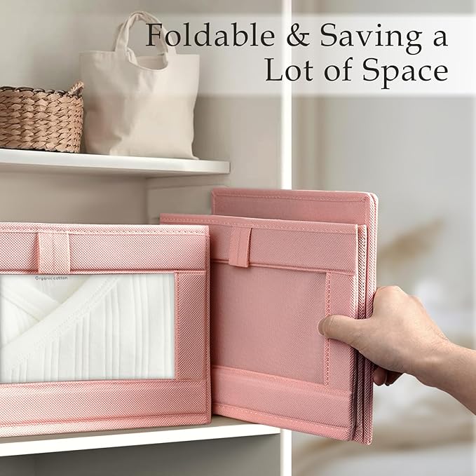 4 Pack Linen Closet Organizers and Storage, Pink