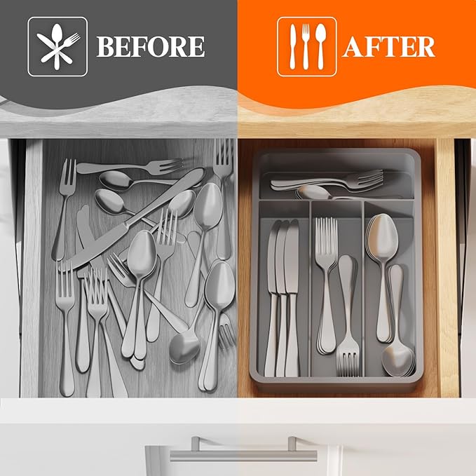 Lifewit Silverware Drawer Organizer Tray, Plastic Cutlery Storage for Kitchen, Flatware and Utensil Holder Divider for Spoons Forks Knives Tableware