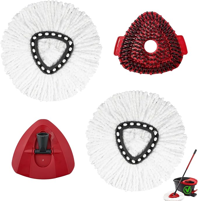 4Pcs Mop Head Replacements,Spin Mop Replacement Head Compatible with Cedar Easywring 1-Tank System Including Machine Washable & Easy to Replace,2 Spin mop Replacement Heads,1 Brush Head and 1 Base