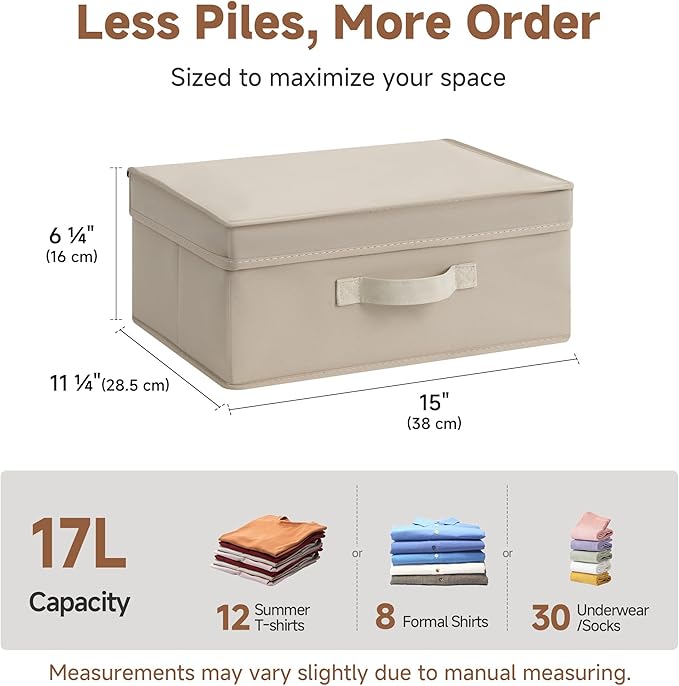 Small Storage Boxes with Lids, Stackable Fabric Storage Bins with Handles