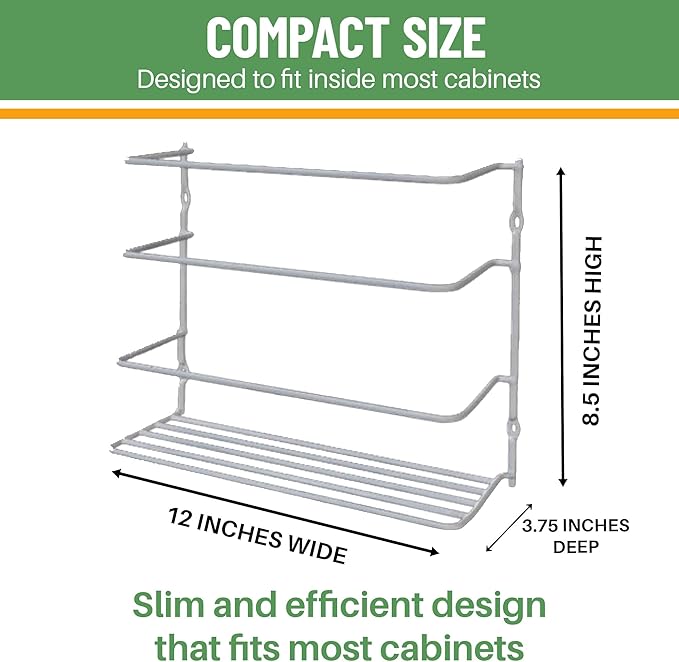 Kitchen Wrap Organizer, 2 Pack, Hold up to 4 Plastic, Foil, Plastic Coated Metal