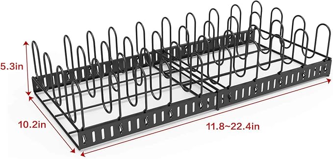 Expandable Food Container Lid Organizer,Large Capacity Adjustable 8 Dividers Detachable Lid Organizer Rack for Cabinets, Cupboards, Pantry Shelves, Drawers Keep Kitchen Tidy,Black 10.2”wide,3.6 Pound.
