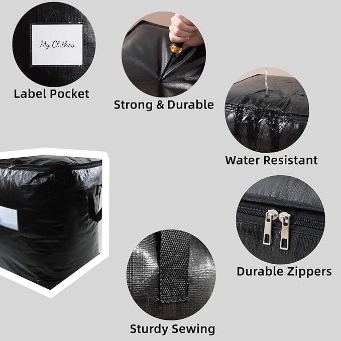 3 Pack 91L Storage Bags for Clothes, Moving Bags Heavy Duty Extra Large with Reinforced Handle, Storage Containers for Organizing Bedding, Blanket, Sheets, Pillows, Toys, Christmas Decorations