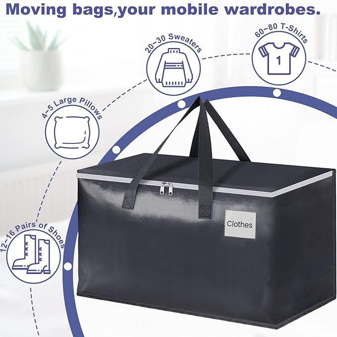 Heavy Duty Moving Boxes-Moving Bags with Zipper, Gray-4 Pack