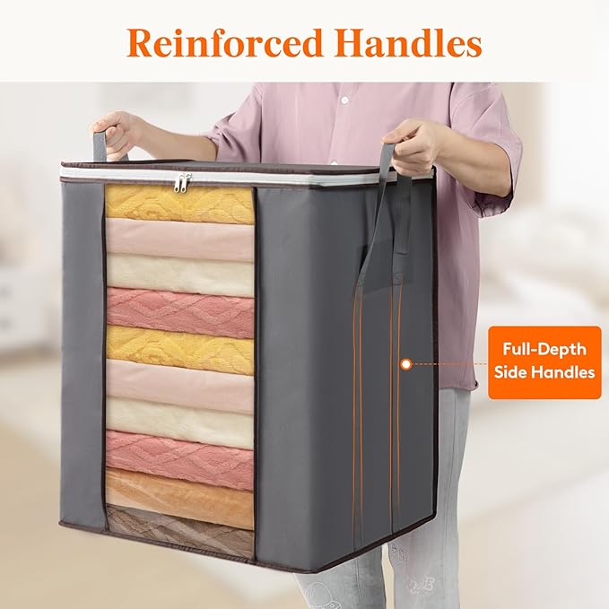 120L Extra Large Blanket Storage Bags, Storage Bin with Lids 2 Pack