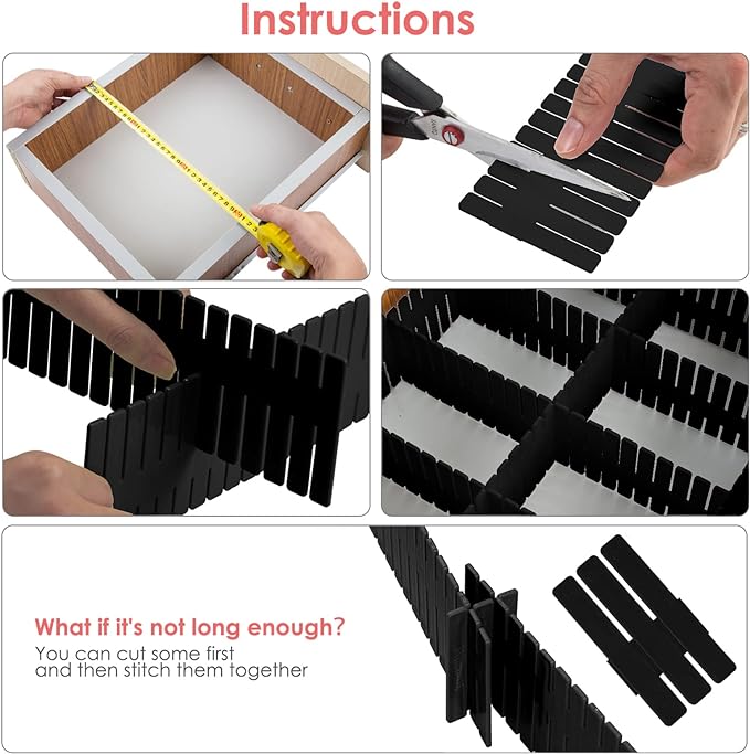 45 Pack Drawer Dividers, Dresser Black