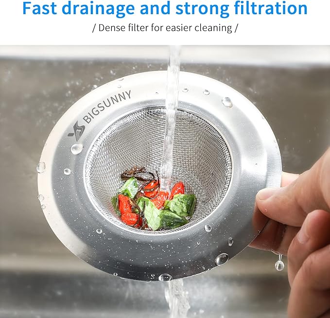 BIGSUNNY Stainless Steel Sink Strainer Set of 2 (4.5 inch) - Kitchen Drain