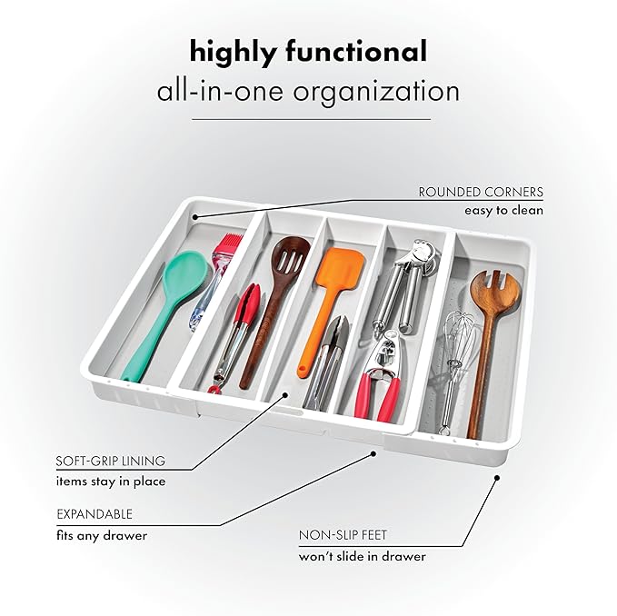 Madesmart Expandable Utensil Tray-White, Classic Collection, 5-Compartments