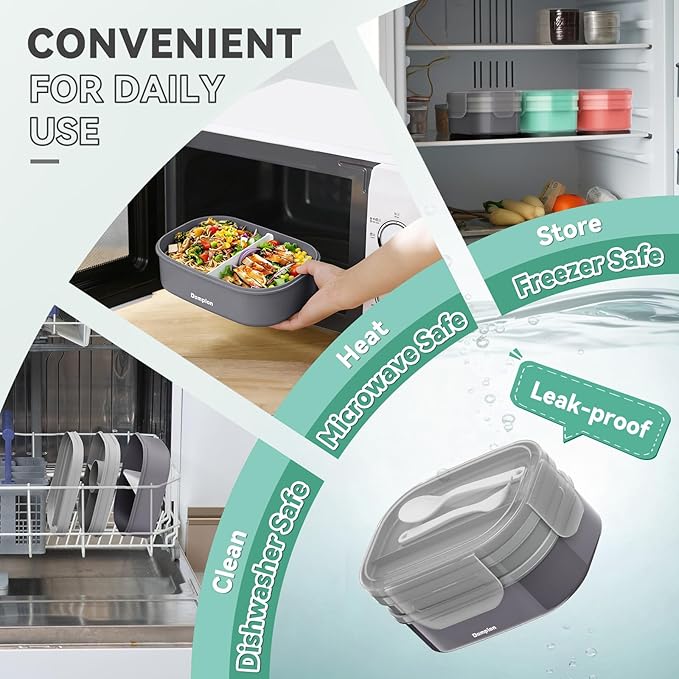 2 Layers Bento Box, All-in-One Stackable Lunch Container with Compartments