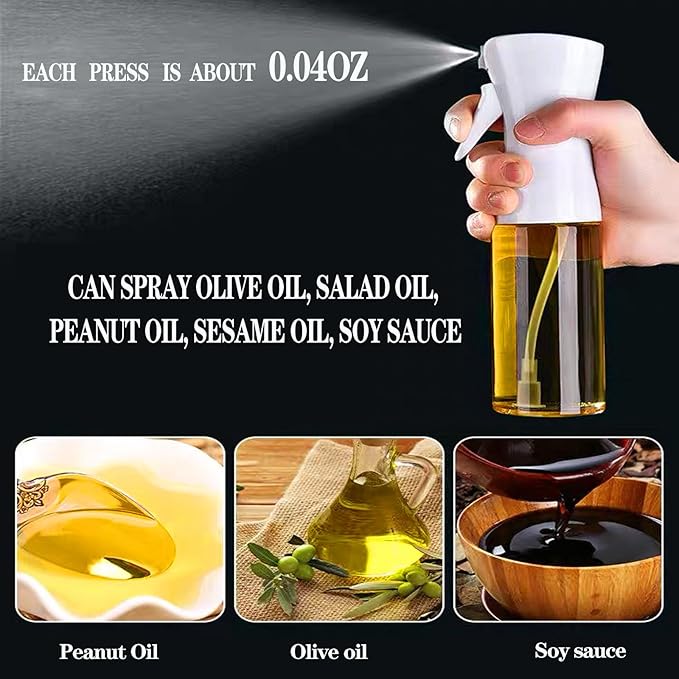 Oil Sprayer for Cooking -200ml Glass Olive Oil Sprayer, Cooking Sprayer, Kitchen Gadgets for Air Fryer, Canola Oil Spritzer, Widely Used for Salad Making, Baking, Frying, BBQ (White)