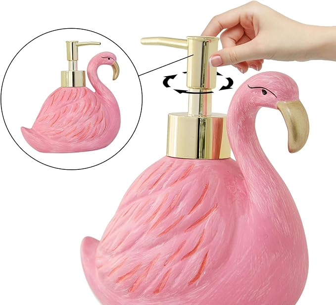 Cute Flamingo Lotion Dispenser - Refillable Hand Liquid Soap Dispenser with Pump for Bathroom Decor, Dish Soap Bottle for Kitchen Countertop 360ml/12.2oz, Birthday Thanksgiving