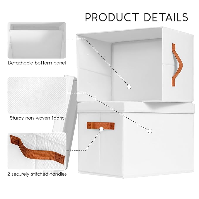Homsorout Storage Bins with Lids - Fabric Storage Baskets for Shelves, 4 Pack Foldable Decorative Boxes with Handles