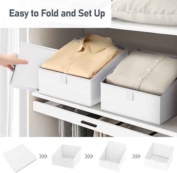 Closet Storage Bins 10 Pack, Fabric Storage Baskets for Shelves, White