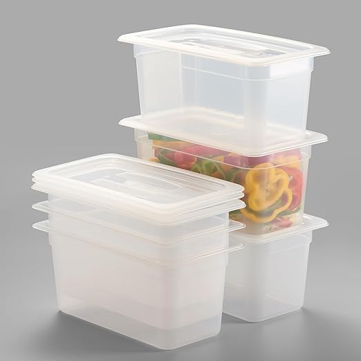 6-Pack 1/3 Size 6" Deep Food Pan with Handled Lid