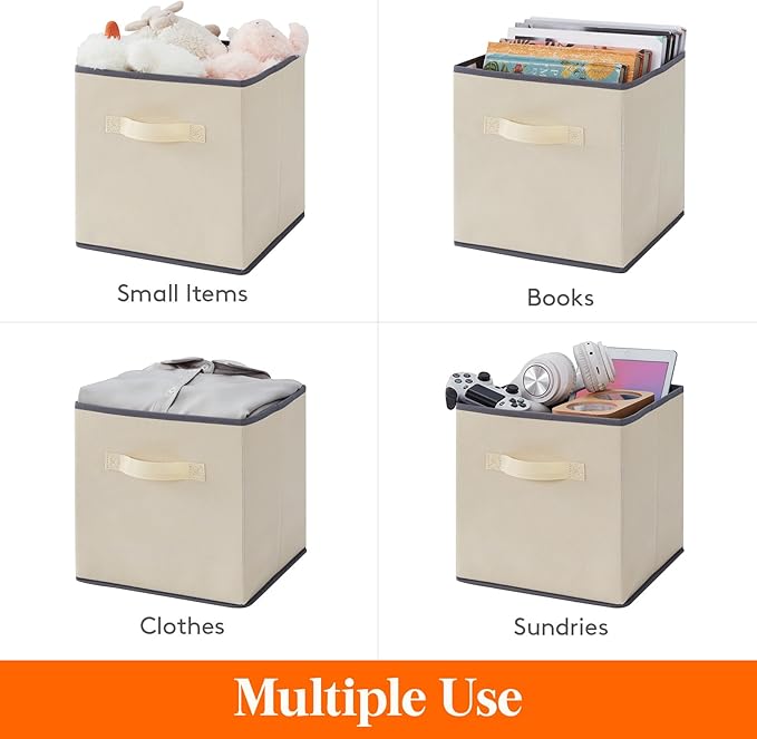 Lifewit Storage Cubes, Foldable Decorative Fabric Storage Baskets for Organizing Home Organizers with Handles for Shelves, Closet, 11 Inch Bins, 18L Beige, 12 Packs