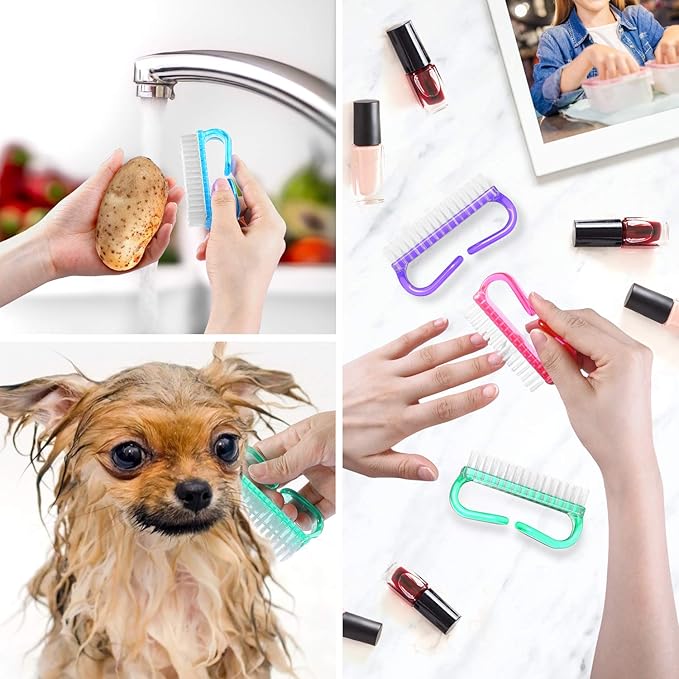 Larbois Handle Grip Nail Brush, Hand Fingernail Brush Cleaner Scrubbing Kit Pedicure for Toes and Nails Men Women (4 Pack) (Color-2)