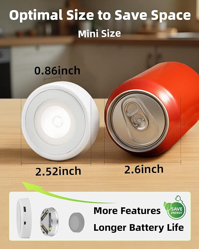 EZVALO LED Puck Lights with Charging Station, Rechargeable Stick On Tap Lights, Wireless Closet Light, 3 Color Temps, Under Cabinet Lights, 2.5'' Mini Touch Light for Kitchen,Pantry,Shelves(4 Pack)