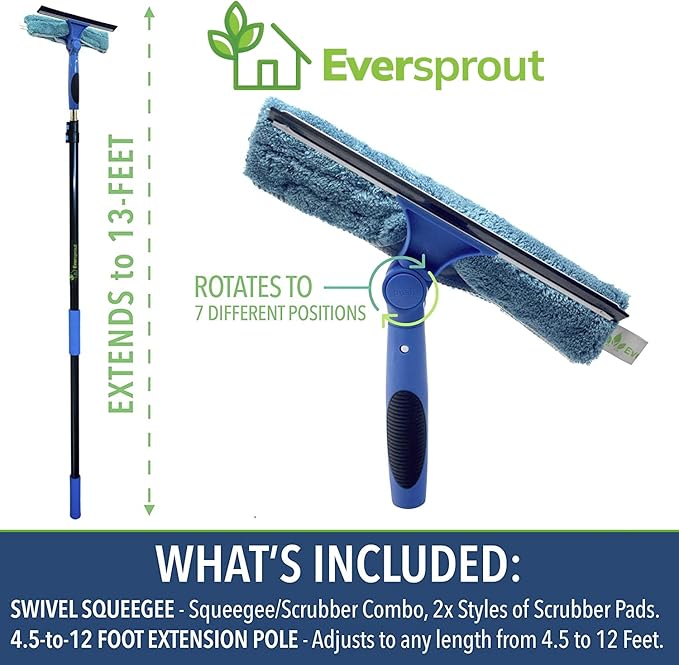 EVERSPROUT 5-to-12 Foot Swivel Squeegee & Microfiber Glass Window Scrubber, Window Squeegee & Window Cleaning Kit