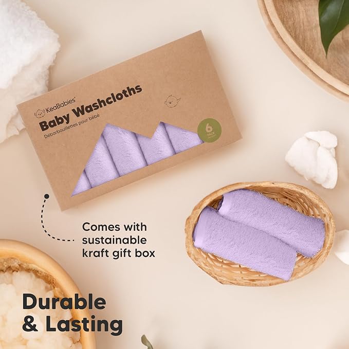6-Pack Baby Washcloths – Soft Absorbent Viscose from Bamboo Washcloths for Face, Body, Baby Towels for Newborn, Kids, Toddlers, Infant,Gentle on Sensitive Skin,10x10 Reusable Face Towels(Soft Lilac)