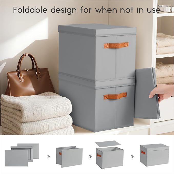 Homsorout Storage Bins with Lids - Large Fabric Closet Bins with Lid, 5 Pack Clothes Organizers and Storage