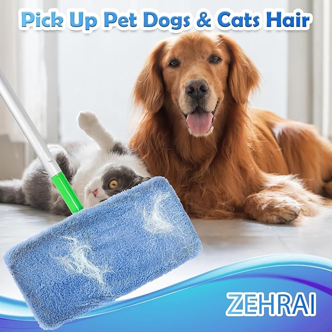 6 Pack Reusable Microfiber Mop Pads Compatible with Swiffer Sweeper Mop, Dry Sweeping Cloths & Wet Mopping Cloths, Washable Wet Pads Refill for Hardwood Surface Floor Cleaning