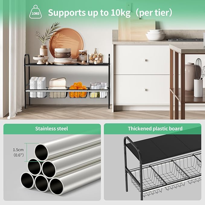 Expandable 2-Tier Under Sink Organizer, 2-Tier 4 Boards and 4 Baskets)