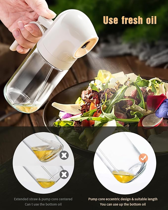 Oil Sprayer for Cooking, 250ml Refillable Glass Olive Oil Spray Bottle, Continuous oil dispenser for kitchen, 8.4oz Olive Oil Mister Kitchen Gadgets for Air Fryer,Salad, Baking, BBQ