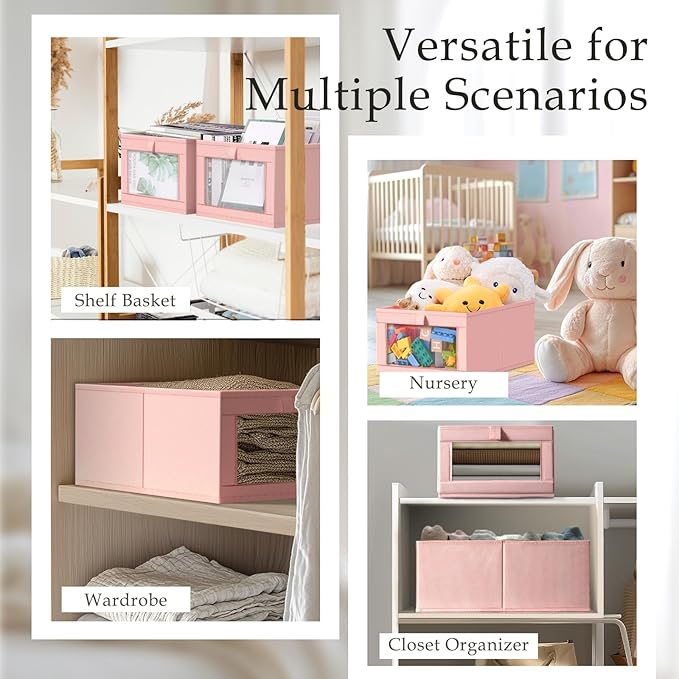 4 Pack Linen Closet Organizers and Storage, Pink