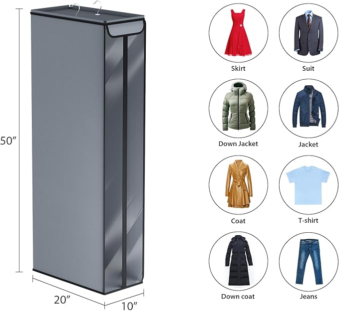 Univivi Garment Bags for Hanging Clothes 50", Hanging Garment Bags for Closet Storage with Large Clear Window, Garment Storage Bags for Suits, Coats, Dresses, 2 Pack