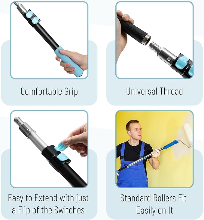 Bates- Extension Pole, 1.4 to 3 Ft Pole, Black & Blue, ‎Telescoping Pole, Extendable Pole, Telescopic Pole, Paint Pole, Paint Roller Extension Pole