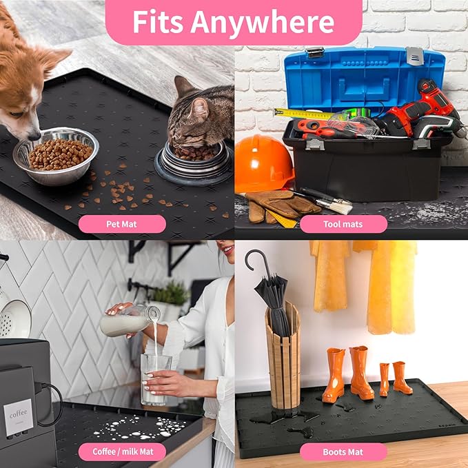 Under Sink Mat 31"×22" Waterproof Silicone Cabinet Liner & Sink Protector, Black