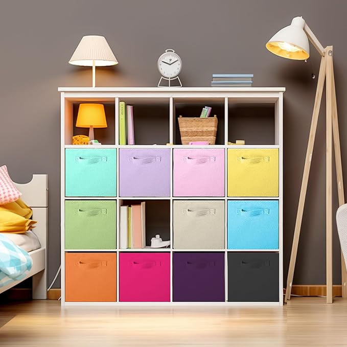 Foldable Fabric Storage Cubes, Black, Beige, Grey
