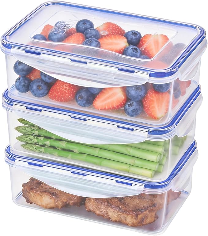 KIGI Food Storage Containers, 4 Sided Locking Lids, Airtight, Leak-Proof & Stackable, Ideal for Meal Prep, Lunch & Leftovers