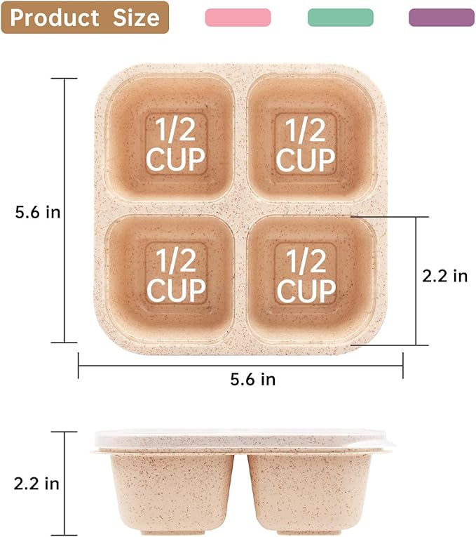4 Pack Bento Lunch Box，4 Compartment Snack Containers，Divided Bento Snack Box，Meal Prep Containers Kids/Toddle/Adults