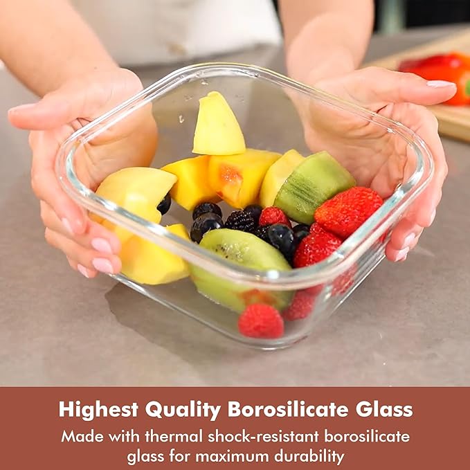 Razab 2 PC 1200ML / 41 Oz Glass Food Storage Containers with Lids - Airtight & Leakproof - Microwave/Oven/Freezer Safe - BPA Free