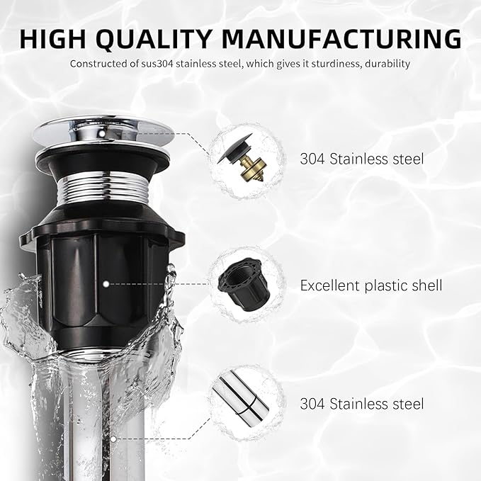 Bathroom Sink Drain Pop Up Drain for Bathroom Sink, Without Overflow Pop Up Sink Drain Strainer, Polished Chrome