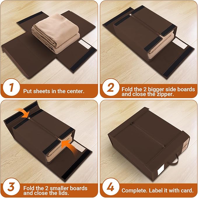2 Pack Bed Sheet Closet Organizers and Storage, Brown