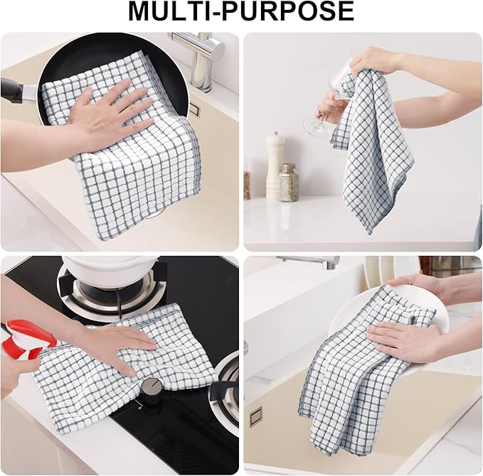 Kitinjoy Cotton 8 Pack Terry Kitchen Towels, 16 x 25 Inches Super Soft and Absorbent Dish Towels, Quick Drying Hand Towels for Kitchen Drying, Multi-Colored