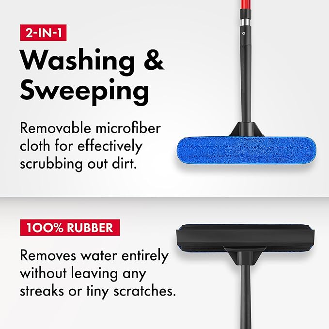 Tyroler 2-in-1 High Window Cleaner Tool with 4.5 to 7.5 ft Extendable Handle | Made of 100% Natural Rubber for Superior Durability and Protection | Better Reach Window Squeegee for Window Cleaning