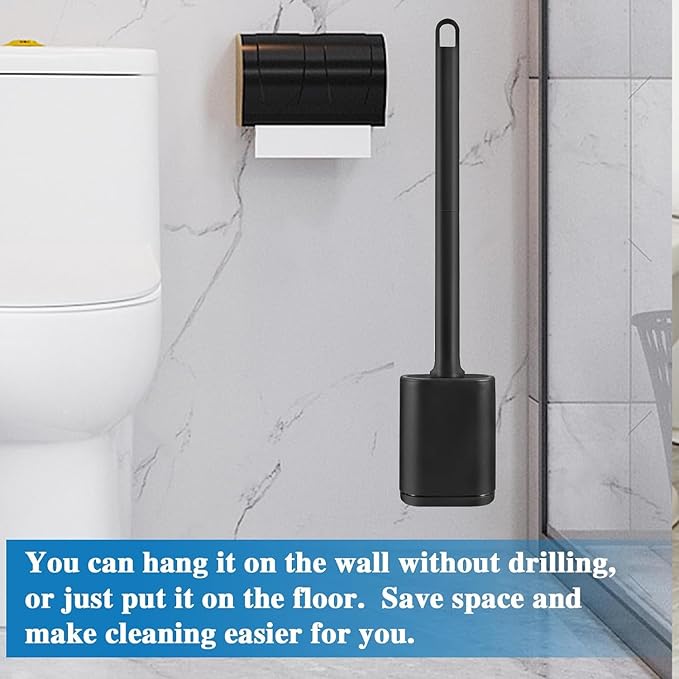 Silicone Toilet Brush & Holder - Black (43oz)