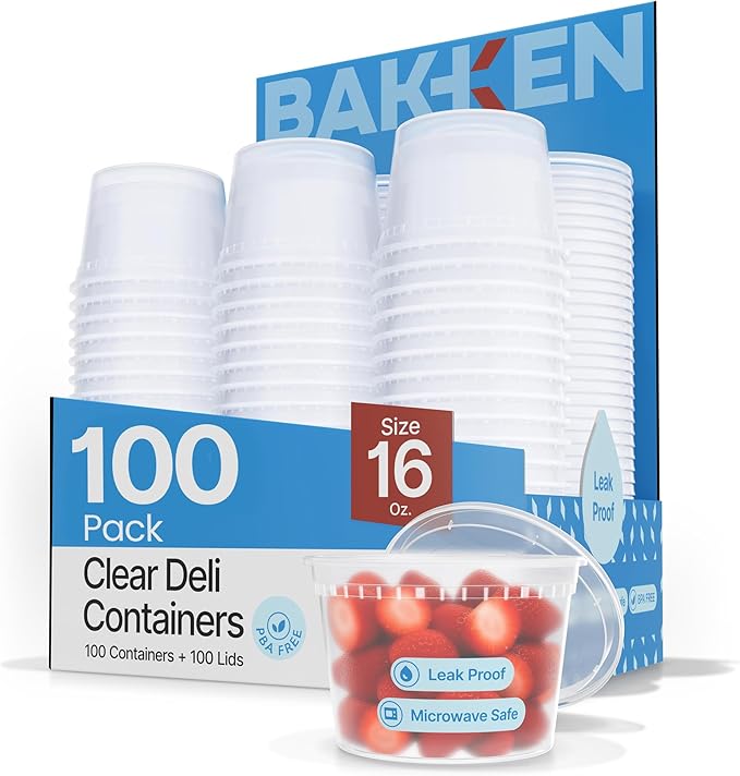 Plastic Deli Containers with Lids 16 oz (Pack of 100) – Leak-Proof, BPA-Free Food Storage Containers for Soup, Slime & Meal Prep, Stackable, Microwave