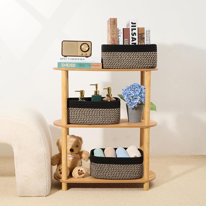 Small Storage Baskets for Organizing, Closet Organizer Bins, 4 Packs Black Brown